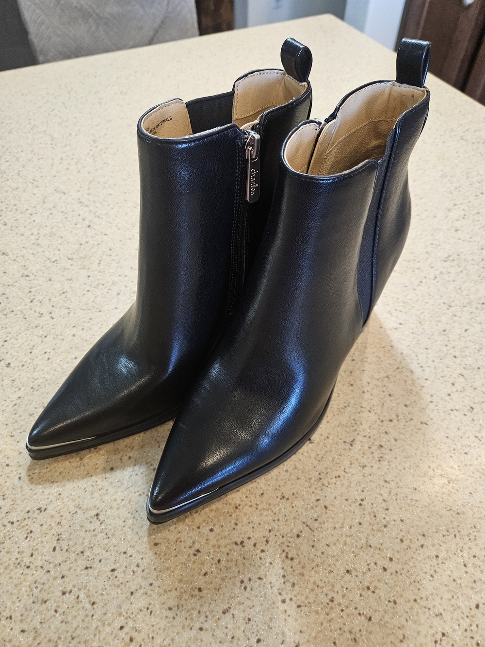 Charles by Charles David Black Pointed-Toe Leather Ankle Booties